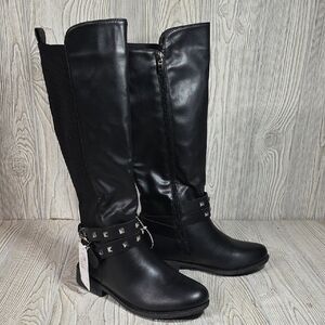 Olivia Miller Valentina Tall Riding Black Faux Leather Boots Womens Size 6.5 NEW